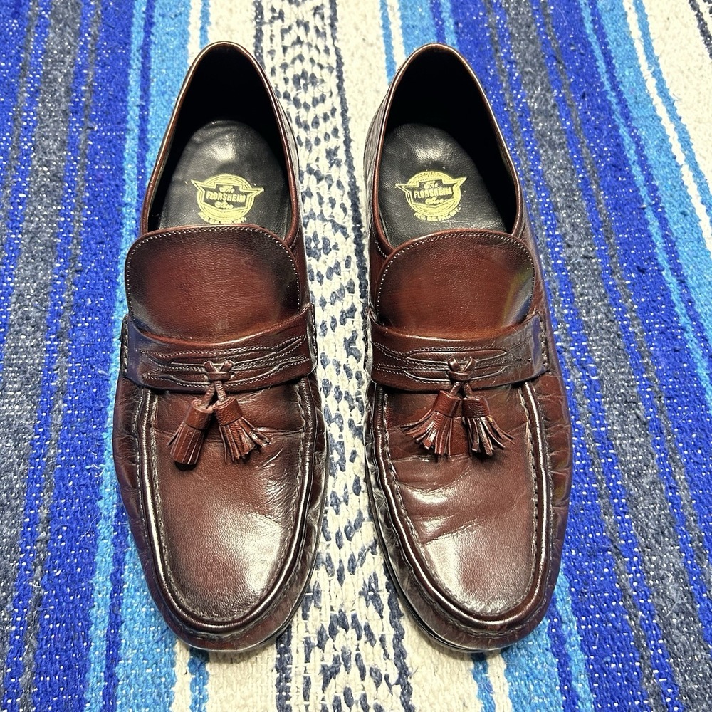 Florsheim Mens 9.5 D Burgundy Leather Tassel Loafers Dress Shoes Made in India